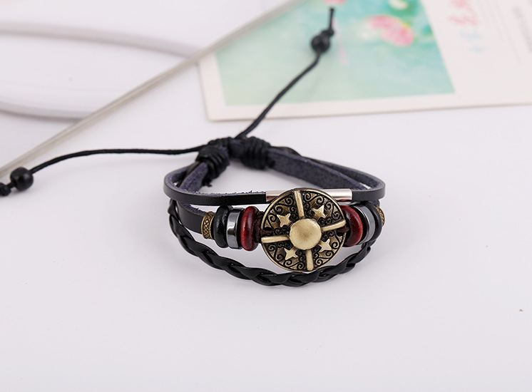 Punk Grenz Überschreitende Bronze Legierung Leder Perlen Armband Yiwu Schmuck Großhandel Fabrik Direkte Lieferung Garantie display picture 3