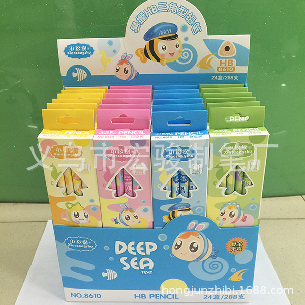 Manufacturer's stock of 12 wooden writing cartoon pencils in V-belt eraser boxes, student pencils HJ-8610 detail image 5