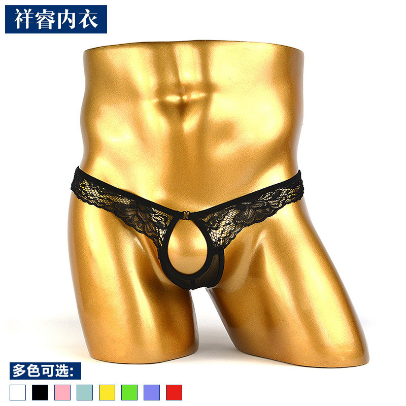 European and American foreign trade crotch-free sexy men's sexy underwear men's T-pants men's lace transparent thong men