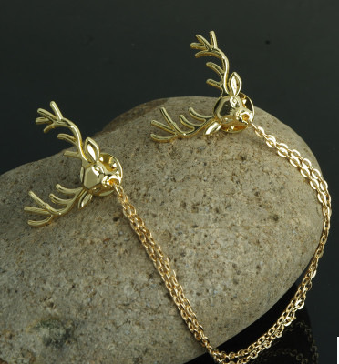 新款 欧美外贸饰品 个性时尚 好运圣诞鹿流苏链条金属领针衣领口