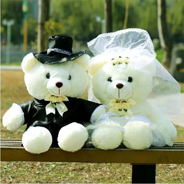结婚礼品 婚礼压床娃娃 婚纱熊 生日礼物婚庆 毛绒玩具泰迪熊公仔
