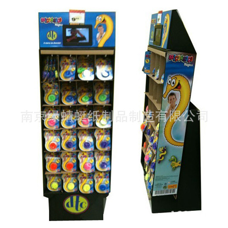 超市商店儿童玩具纸货架  可折叠瓦楞纸板落地挂钩展示架