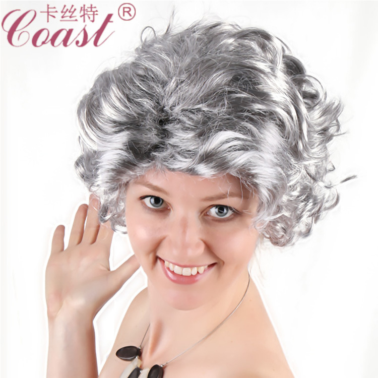 European And American Hot-selling Mother's Wig Silver Gray Short Curly Hair Middle-parted Wig Middle-aged And Elderly Wig Female Short Hair