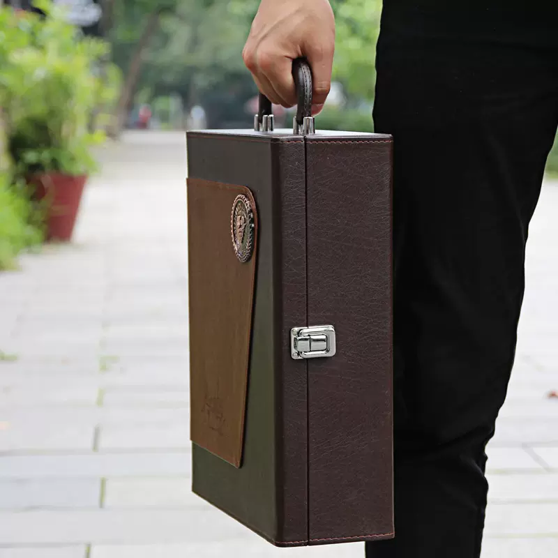 【厂家批发】双瓶红酒礼盒红酒皮盒 双支装葡萄酒包装盒 酒包装