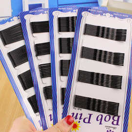 韩国黑色头饰一字夹烤漆钢丝顶发饰波浪发夹2元店饰品批发