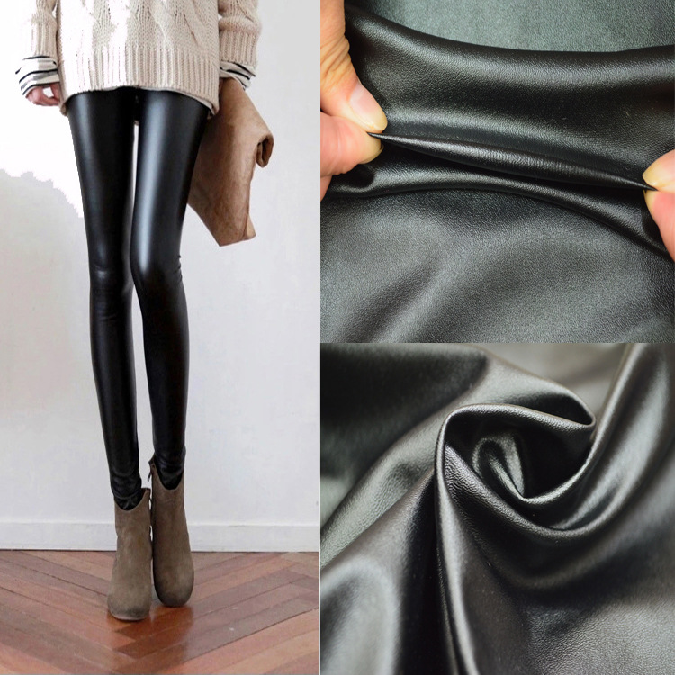 源头厂家秋冬仿皮革高弹力抓毛面料 出口涤氨纶服装复合打底裤料