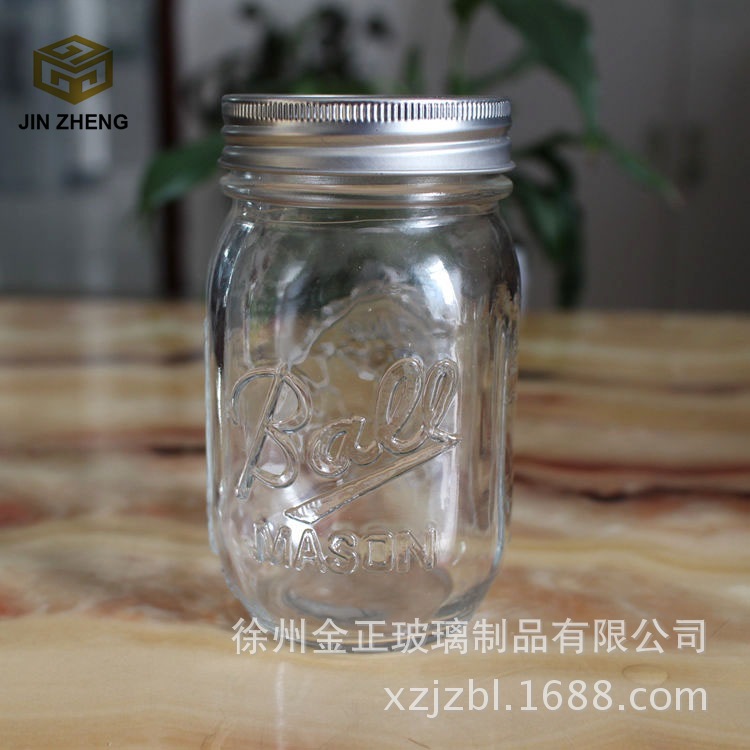 工厂400ml 双面刻度 透明玻璃梅森瓶ball mason 浮雕梅森瓶