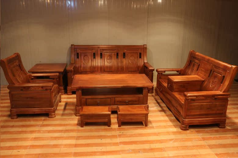 7件套实木沙发 单人三人组合沙发 实木中式沙发 香樟木沙发668