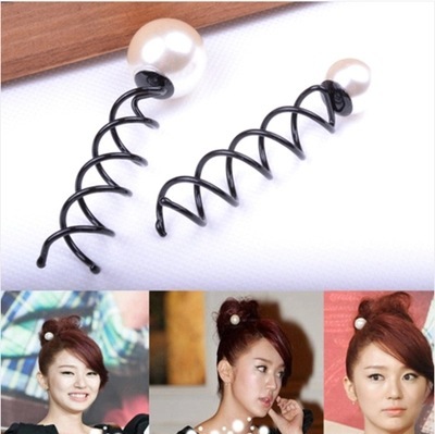 Manufacturer's Korean version flower bud headband ballerina head pearl spiral clip rotating hair clip wholesale set of one pair