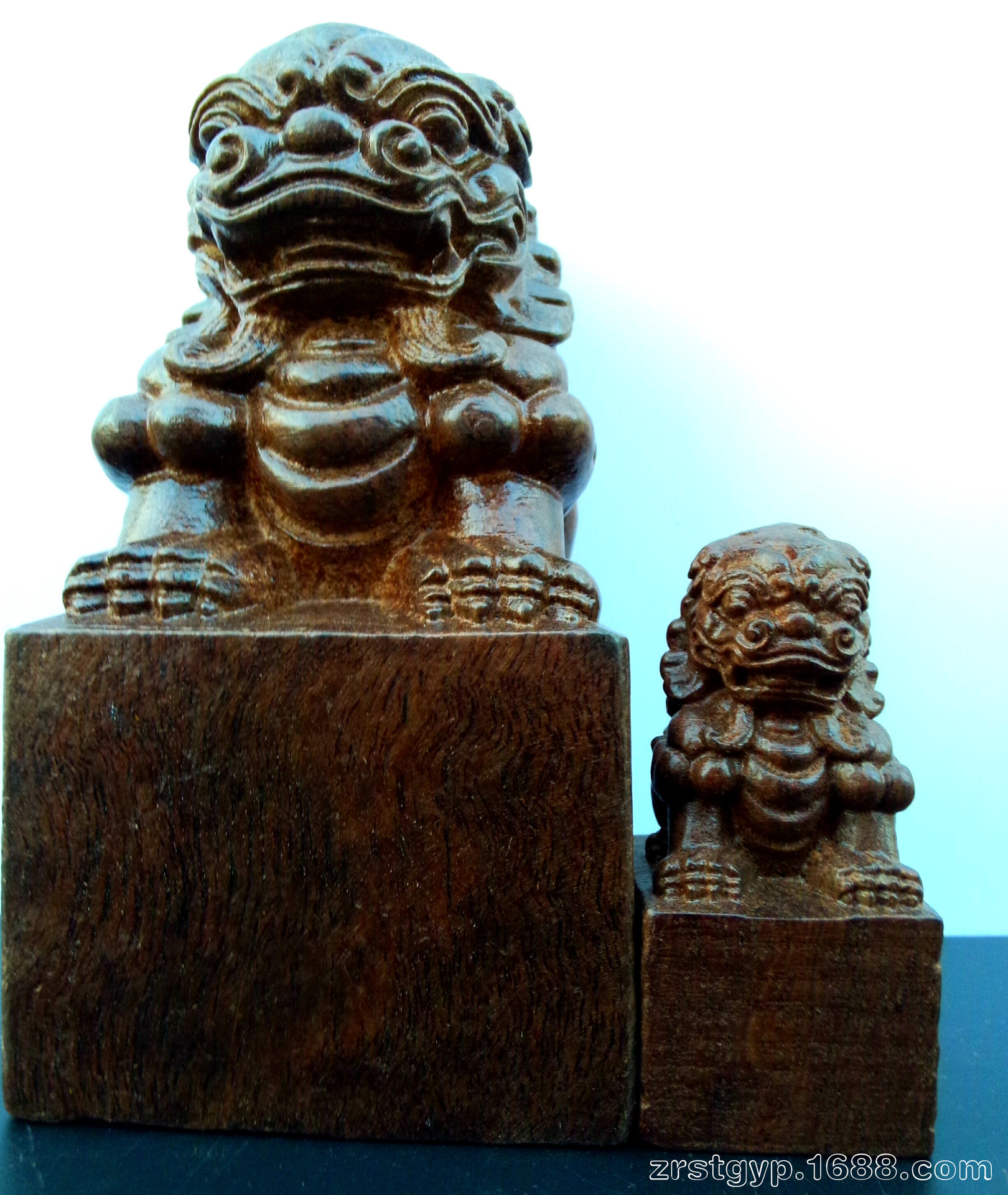 木制印章摆件 沉香木雕刻摆件 皮黑木狮子印章手把件|ru