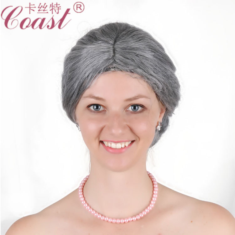 義烏廠家假發批發 灰色中分發包式中老年假發 歐美逼真奶奶假發