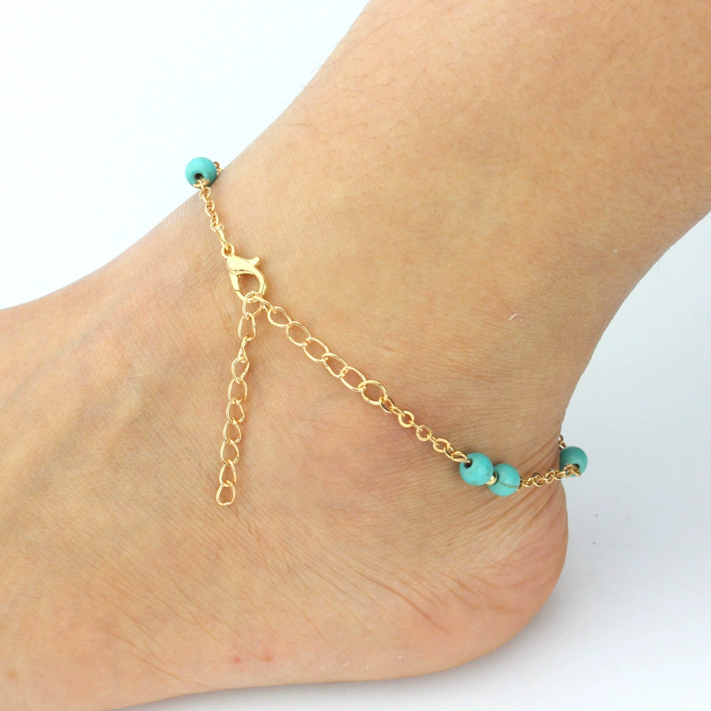 Accessory, fashionable beaded bracelet handmade, turquoise ankle bracelet, European style, simple and elegant design