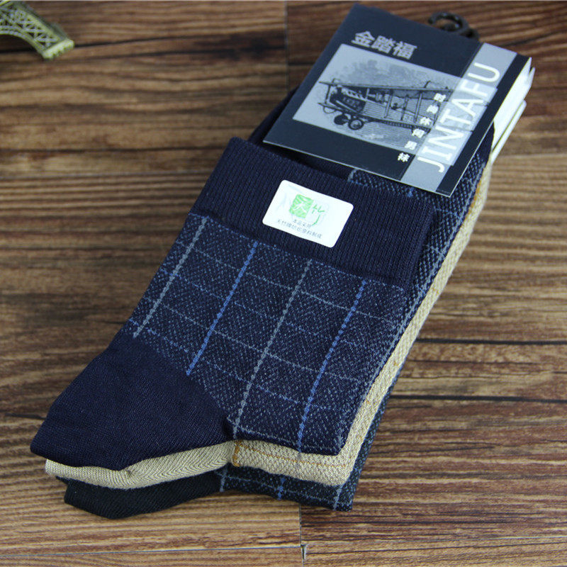 Jin Tafu manual Bamboo fiber Socks pure cotton man Autumn and winter new pattern thickening In cylinder lattice business affairs