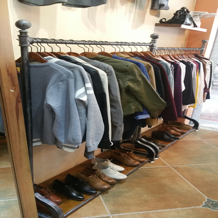 複古鐵藝實木服裝架童裝店貨架婚紗展示架落地側挂家用挂衣架包郵