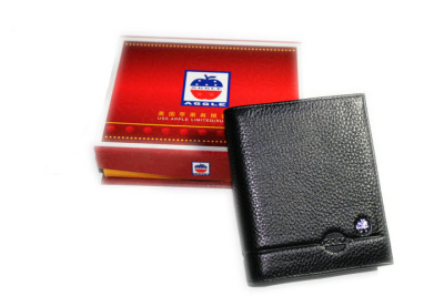 头层牛皮男士钱包 横款方型敞口一折票夹 纯色印花短款钱包|ms