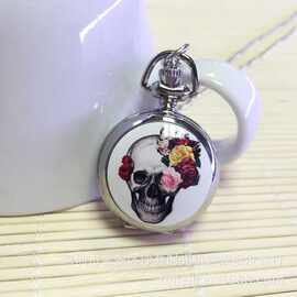 厂家直销时尚简洁小号搪瓷怀表 玫瑰花鬼头内带镜子学生挂表怀表