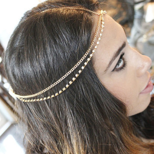 Headdress European and American Foreign Trade Bohemian Hair Band Metal Tassel Chain Women's Head Rhinestone Multi-layer Hair Accessories
