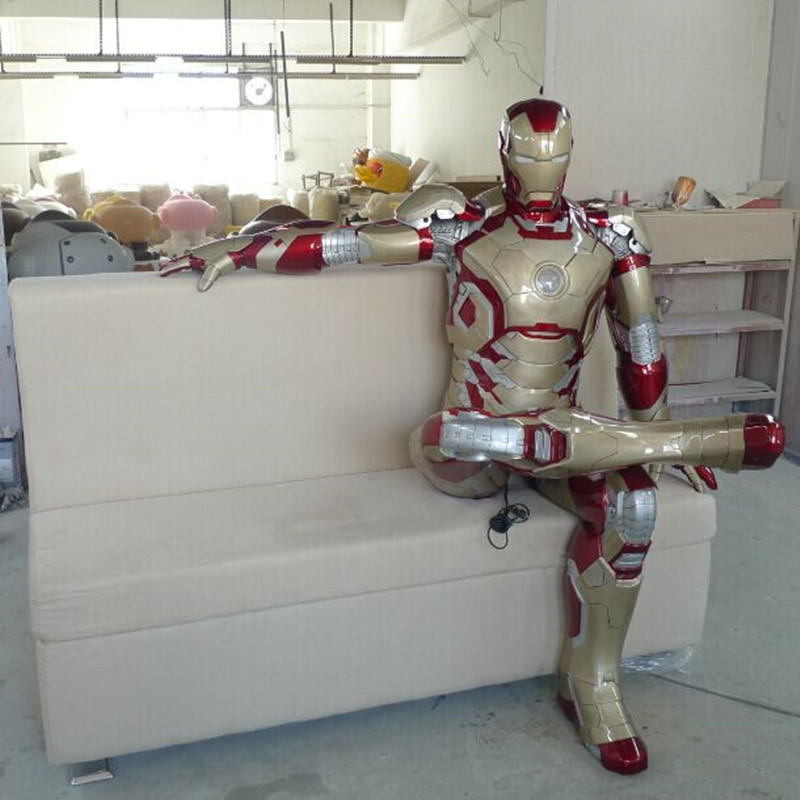玻璃钢坐姿钢铁侠雕塑 漫威英雄多款玻璃钢来图来样定作生产设计