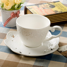 歐式純白色咖啡杯子陶瓷骨瓷浮雕奶茶杯子下午茶杯碟卡布奇諾杯具