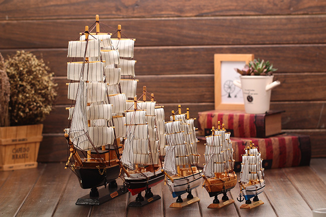 木质帆船 地中海风格实木摆件书房家居装饰模型16cm-50cm摆设详情11