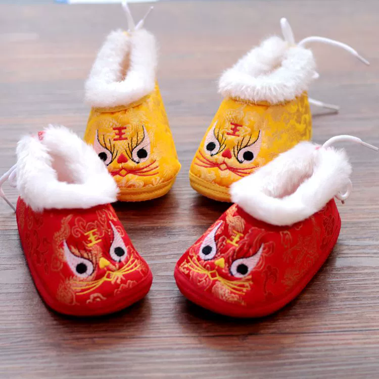 Сяо Нинбао Детская обувь атласная тигровый рот хлопок обувь Тан костюм тигра обувь хлопок обувь
