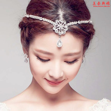 韩式新娘皇冠头饰公主额饰眉心坠高档白水晶珍珠发箍结婚纱配饰品