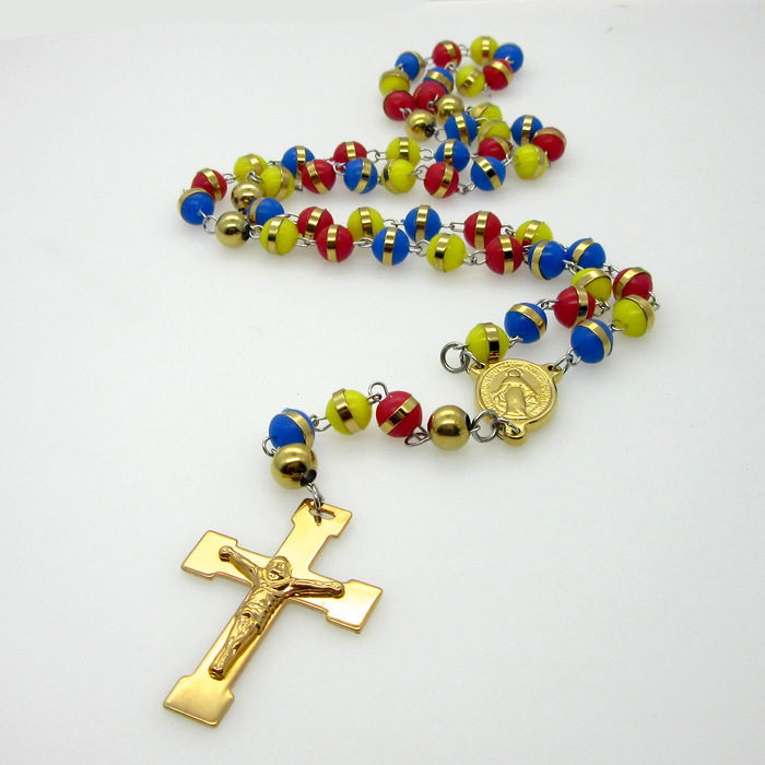 1 Piece Fashion Cross Stainless Steel Silica Gel Beaded Pendant Necklace display picture 1