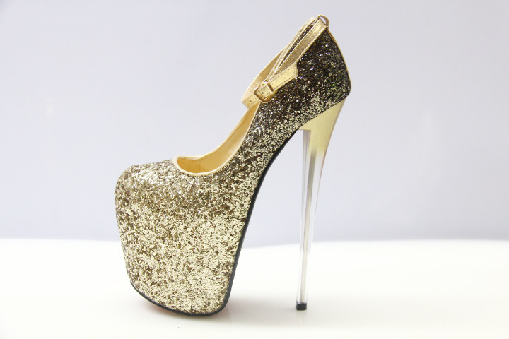 Giày cao gót nữ mũi nhọn đính sequin phối màu, gót siêu mỏng 19 cm, phong cách quyến rũ — Màu vàng chi tiết 1