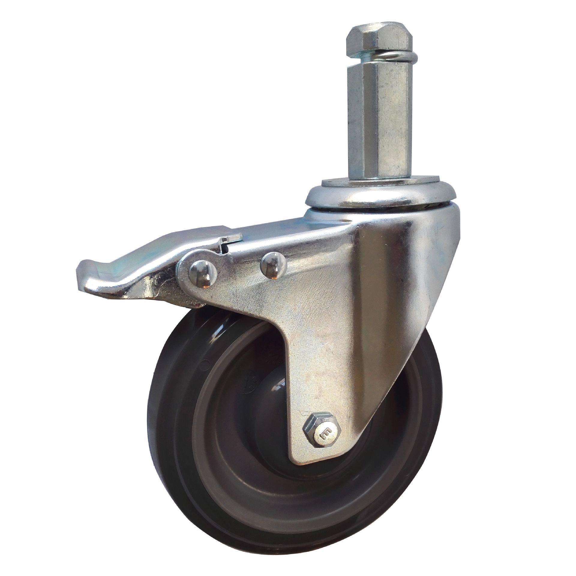 大胜脚轮供应5寸PU万向轮插杆铁刹超市购物车理货车脚轮CST1003