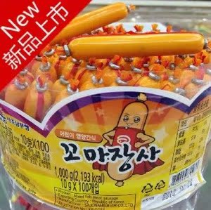 韩国进口 SAJO思潮海牌小力士宝宝喜爱鳕鱼肠 10g 100根/桶 批发|ms