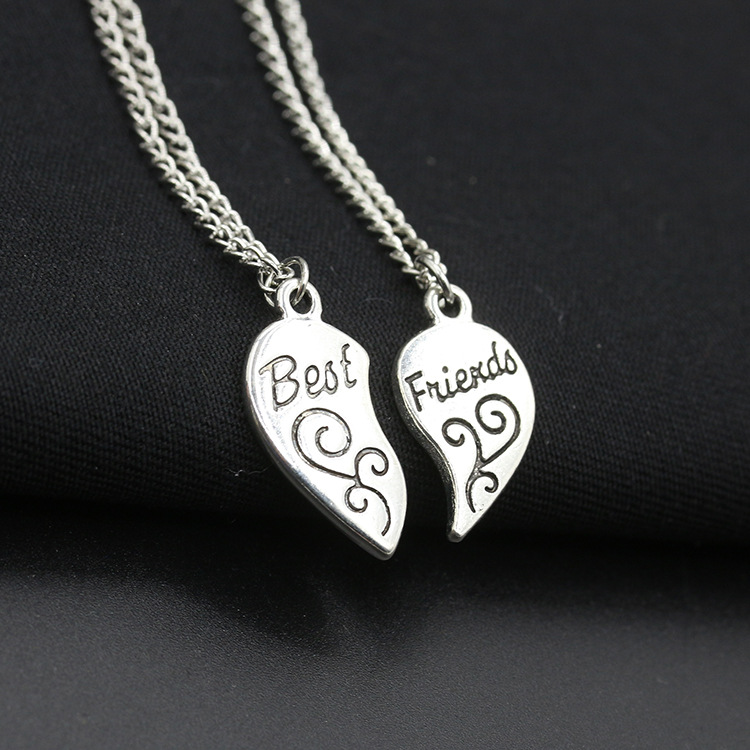 Best Friends Alloy Peach Heart Pendant Girlfriends Love Stitching Pendant Lettering Necklace display picture 1