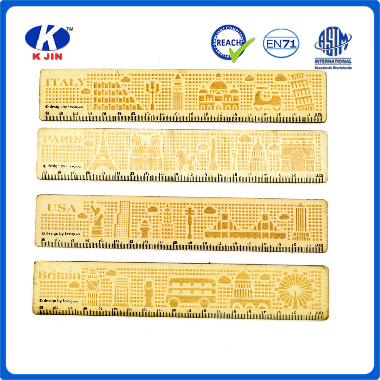 创意直城市街边景物刻印19cm木质直尺 尺子批发出口