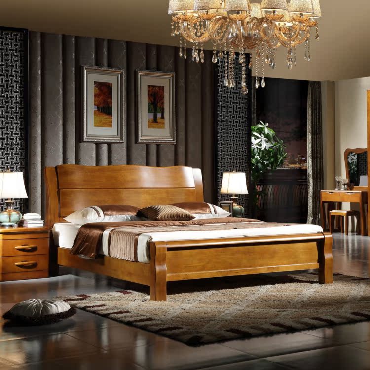 厂家直销橡木卧室家具古典实木床1.5米床1.8米双人橡木床_顺德家具网