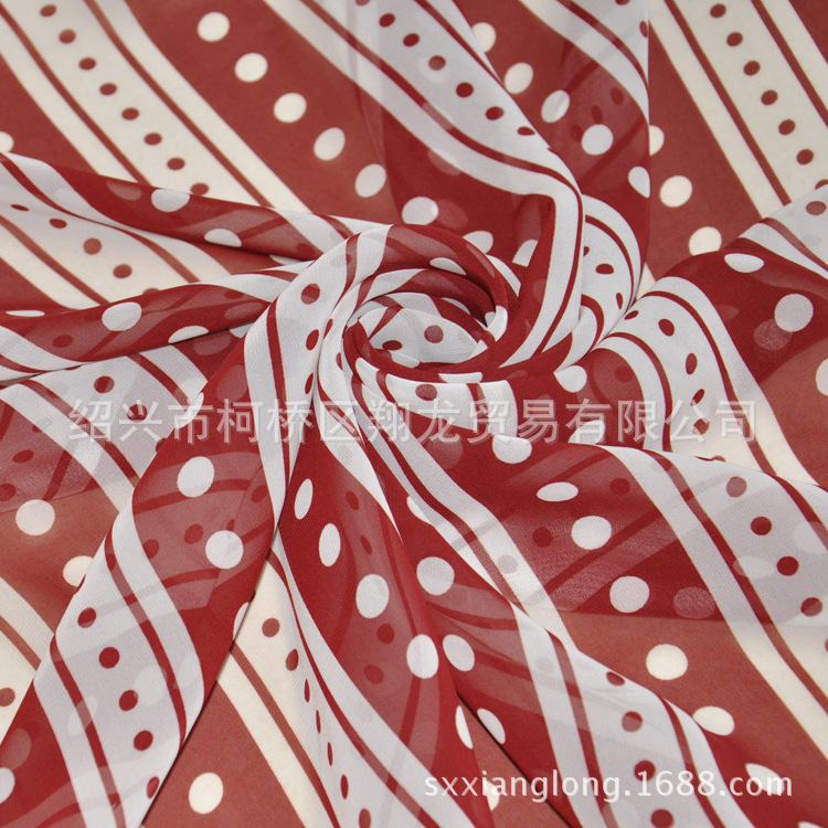 【翔龙印花  XL657】早春新品  圆点条纹雪纺印花面料