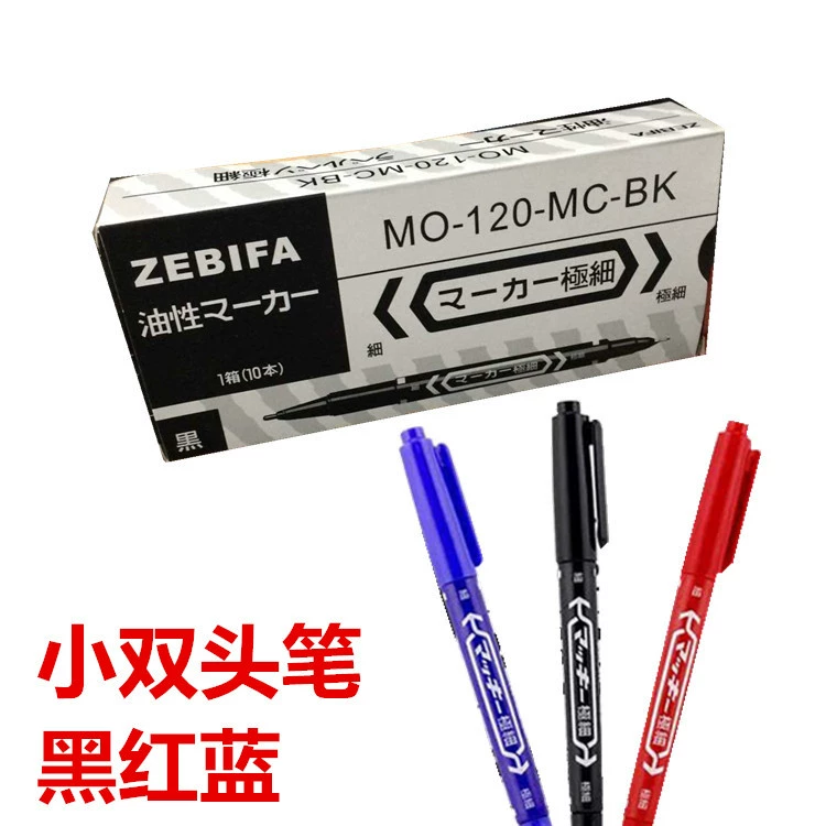 Dual-Tip Oil-Based Marker ZEBIFA MO-120, fine+broad 0.5 / 1–1.3 mm, black/blue/red