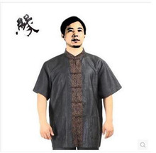 古丝路 真丝香云纱莨绸 门襟草书休闲男短袖上衣夏款6007