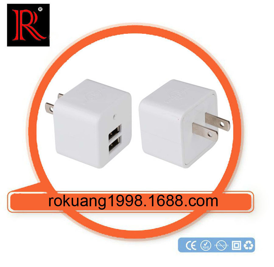 RK2U-3 双USB旅游充 美式两扁插头 带指示灯 苹果插头