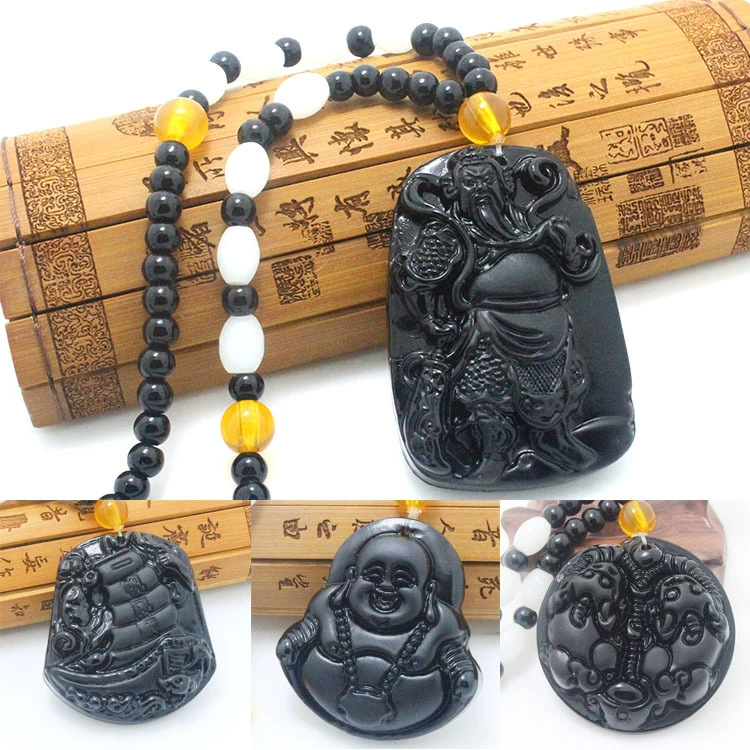 The new versatile sweater chain obsidian one sail and smooth 貔貅 Guan Gong Maitreya Buddha pendant necklace wholesale