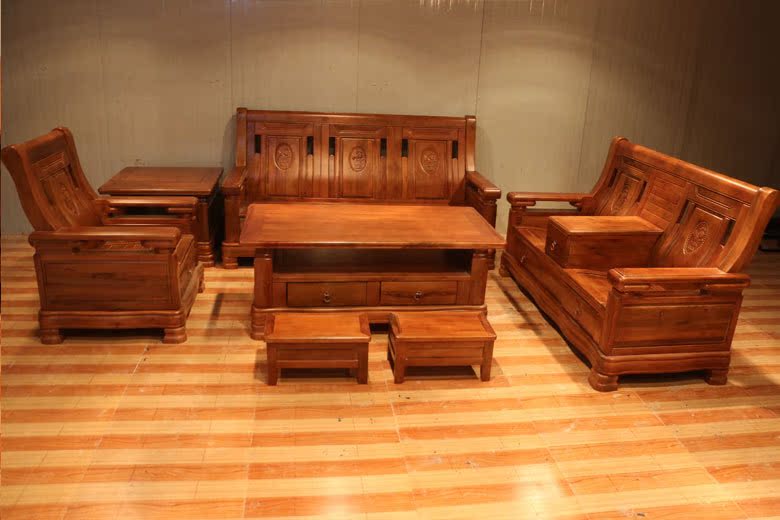 7件套实木沙发 单人三人组合沙发 实木中式沙发 香樟木沙发668