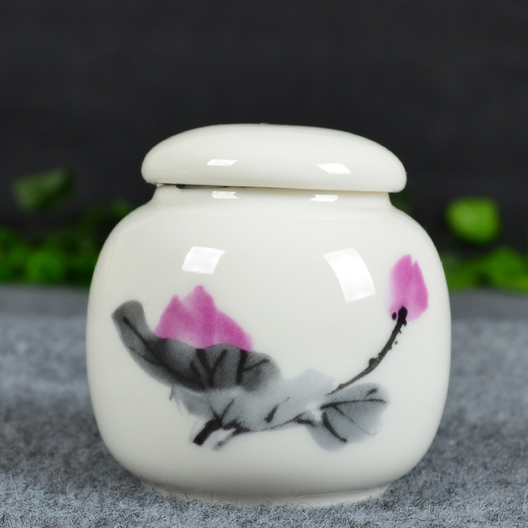 陶瓷密封罐茶叶罐迷你小平头陶瓷茶膏罐 密封存储物罐小瓷瓶订制