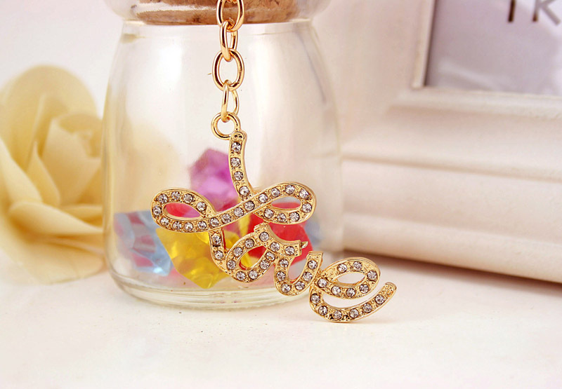 Love Pattern Korean Diamond Letters Love Women's Bag Accessories Couple Car Key Chain