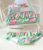Pink green ruffled edge split