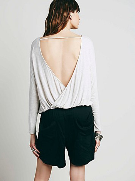 Plus Size Deep V Neck Long Sleeve Top Sexy Backless Design Available in Four Colors Wholesale Ready