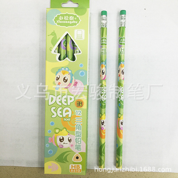 Manufacturer's stock of 12 wooden writing cartoon pencils in V-belt eraser boxes, student pencils HJ-8610 detail image 3