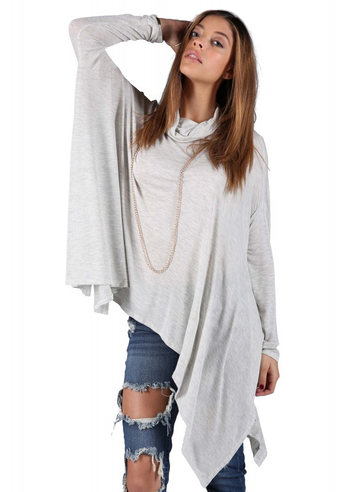 Fashionable Irregular Loose High Neck Pullover Top Spring Collection Plus Size Womens Apparel Wholesale Available