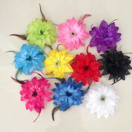 羽毛头饰新娘手腕花 羽毛头花演出舞蹈头饰品 红白多色大花朵批发