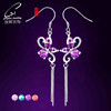 Earrings with tassels, long hypoallergenic crystal with amethyst, silver 925 sample, 925 sample silver, wholesale
