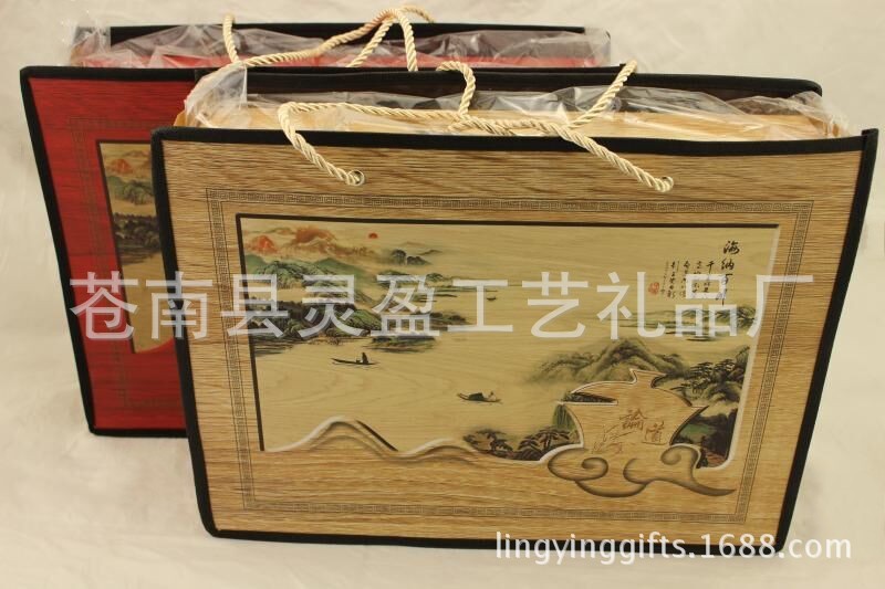 厂家供应 海纳百川茶叶木盒手提袋 复合纸彩印礼品袋 环保无纺布