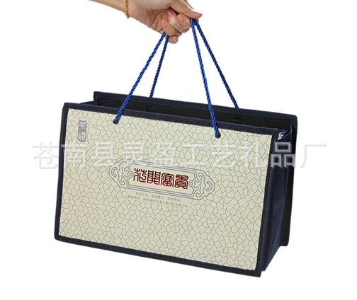 厂家供应 花开富贵双罐茶叶木盒手提袋 复合纸礼品袋 环保无纺布