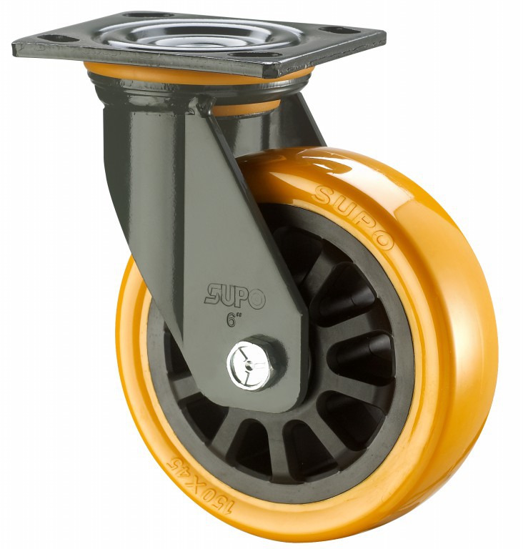 SUPO/向荣动力5寸带双刹车橙色PU聚氨酯万向脚轮J07S-01D-125-222